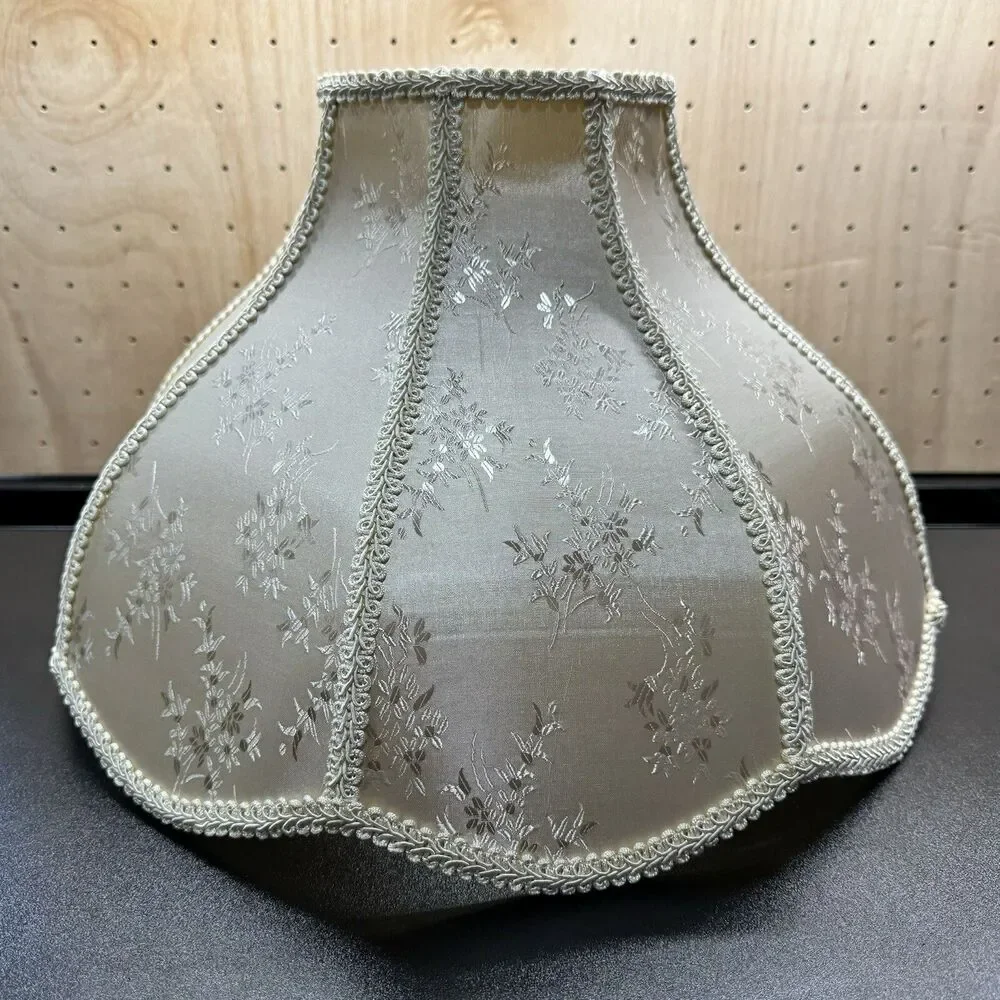 Victorian Lamp Shade Damask Floral & Trim Antique White Brocade  12